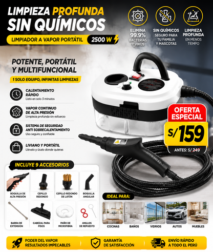 LIMPIADOR A VAPOR PORTATIL DE 2500 W